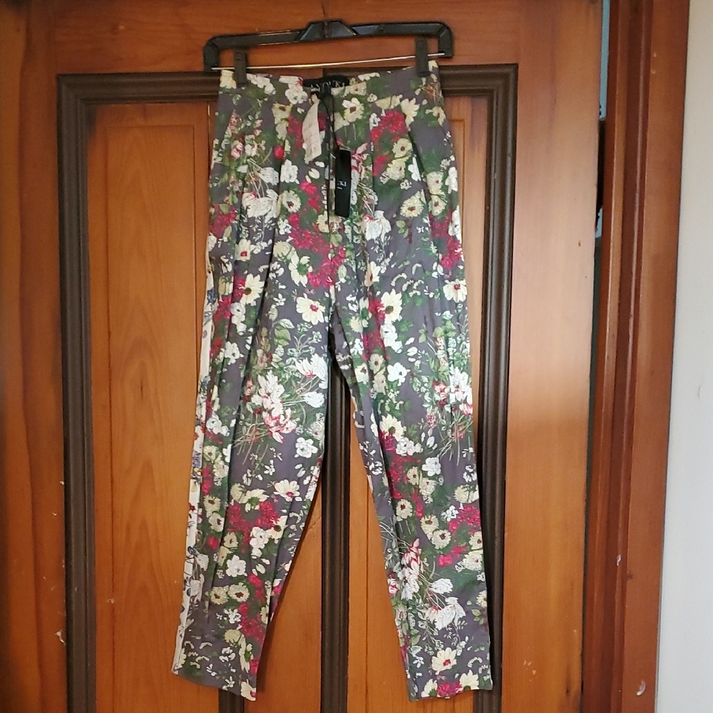Anouki Red and Green Chinos with Bold Floral Print
